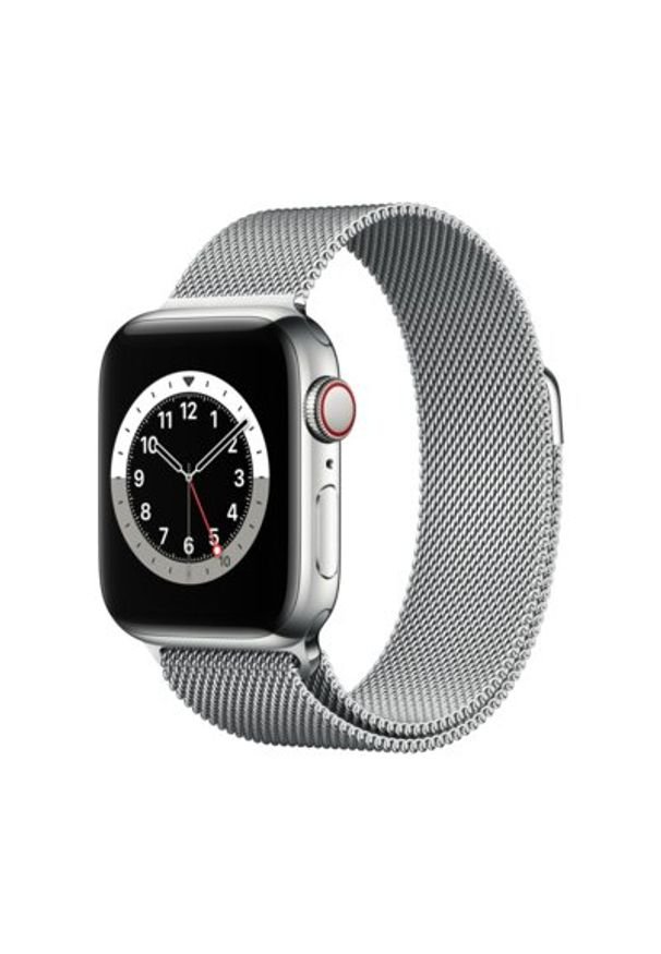 APPLE Watch 6 Cellular 40mm (Srebrny z bransoletą mediolańską w kolorze srebrnym). Rodzaj zegarka: smartwatch. Kolor: srebrny