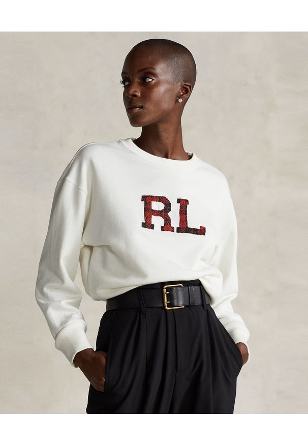 Ralph Lauren - RALPH LAUREN - Biała bawełniana bluza Relaxed Fit. Typ kołnierza: polo. Kolor: biały. Materiał: bawełna. Wzór: aplikacja