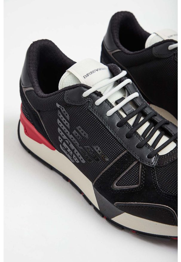 Emporio Armani - SNEAKERSY EMPORIO ARMANI. Zapięcie: sznurówki. Materiał: materiał, skóra, zamsz. Wzór: nadruk, gładki
