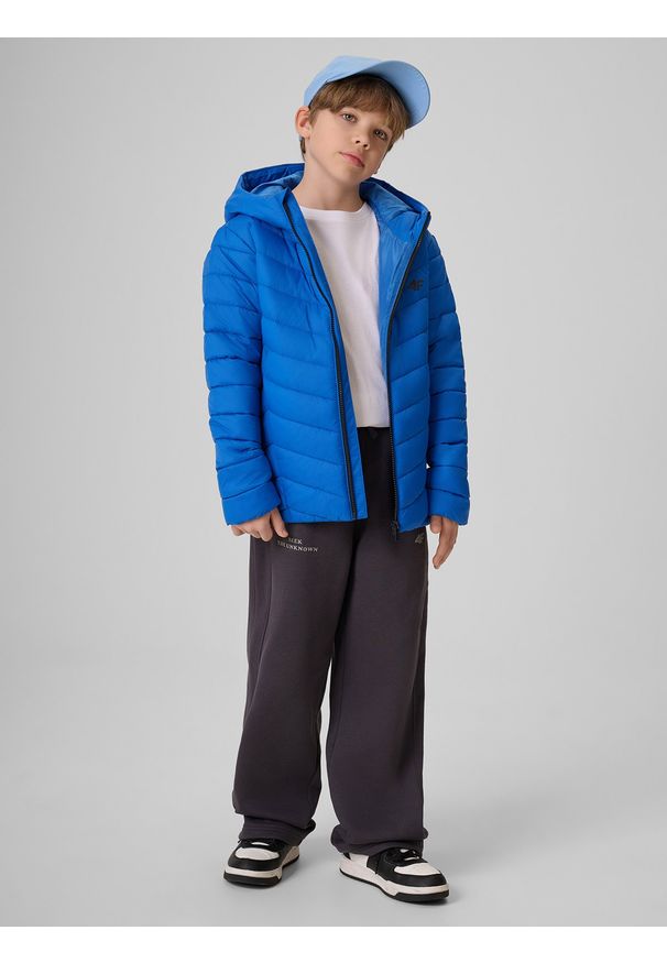 4f - 4F Kurtka z wypełnieniem syntetycznym chłopięca - niebieska 134 (8-9 lat). Okazja: na co dzień, na uczelnię. Kolor: niebieski. Materiał: syntetyk. Sezon: lato. Styl: casual