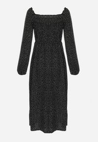 Born2be - Czarna Sukienka Midi Rozkloszowana z Hiszpańskim Dekoltem w Kropki Wirina. Kolor: czarny. Wzór: kropki. Typ sukienki: rozkloszowane. Długość: midi #7