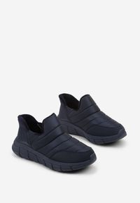 Renee - Granatowe Sneakersy Śniegowce na Platformie z Tłoczeniem i Pikowaną Cholewką Vermina. Okazja: na co dzień. Kolor: niebieski. Materiał: dresówka. Szerokość cholewki: normalna. Obcas: na platformie #6