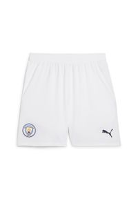 Puma - Szorty Manchester City 2024/25. Kolor: biały, wielokolorowy, niebieski. Sport: piłka nożna