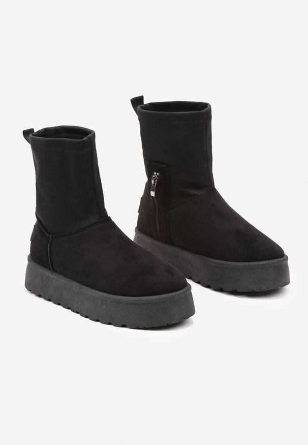 Born2be - Czarne Śniegowce na Grubej Podeszwie z Futrzaną Wkładką Nikiyana. Okazja: na co dzień. Kolor: czarny. Materiał: futro. Sezon: zima. Styl: elegancki, casual