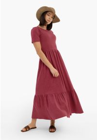 Volcano - Długa sukienka G-ALLISIA. Kolor: różowy. Materiał: bawełna, jeans, materiał. Długość rękawa: krótki rękaw. Sezon: wiosna, jesień, lato. Typ sukienki: rozkloszowane. Styl: elegancki, klasyczny. Długość: maxi #1