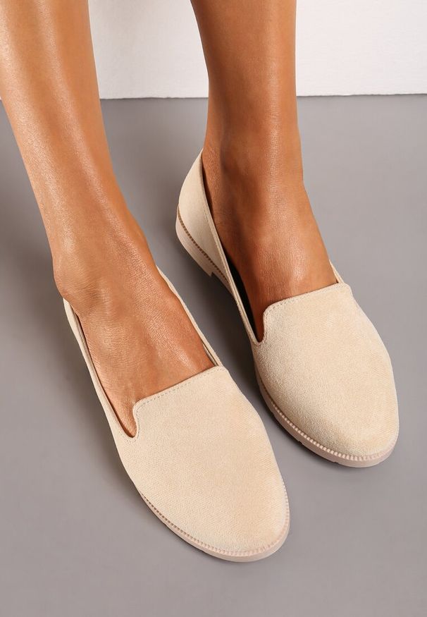 Renee - Beżowe Balerinki Typu Loafersy Daphikaia. Okazja: na spacer. Kolor: beżowy. Sezon: lato. Styl: elegancki