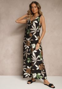 Renee - Czarny Kombinezon Wide Leg z Wiskozą na Ramiączkach Filitiela. Okazja: na co dzień. Kolor: czarny. Materiał: wiskoza. Długość rękawa: na ramiączkach. Styl: casual, elegancki