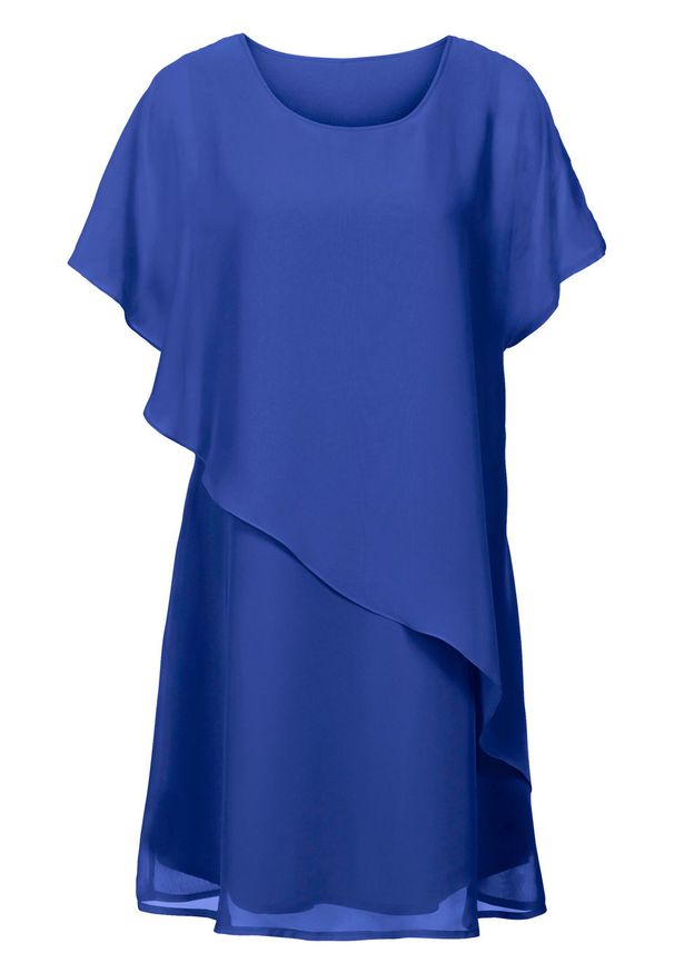 Sukienka z tkaniny bonprix ciemnoniebieski. Kolor: niebieski. Materiał: tkanina, poliester, materiał. Typ sukienki: asymetryczne