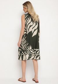 Born2be - Ciemnozielona Pudełkowa Sukienka z Wiskozą Lnem i Roślinnym Wzorem Rineluna. Okazja: na co dzień. Kolor: zielony. Materiał: len, wiskoza. Styl: casual, elegancki #6