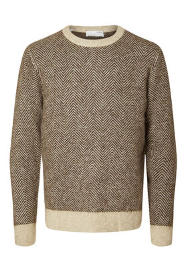 Selected Homme Sweter 16086699 Brązowy Regular Fit. Kolor: brązowy. Materiał: wełna