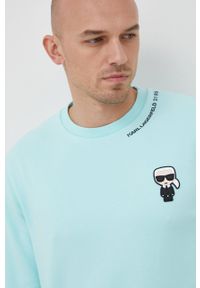 Karl Lagerfeld bluza męska kolor turkusowy z aplikacją. Kolor: turkusowy. Materiał: materiał. Wzór: aplikacja