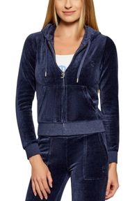 Juicy Couture - JUICY COUTURE Granatowa bluza damska Robertson Hoodie, Rozmiar L. Okazja: na co dzień. Kolor: niebieski. Materiał: materiał. Styl: casual, klasyczny #5