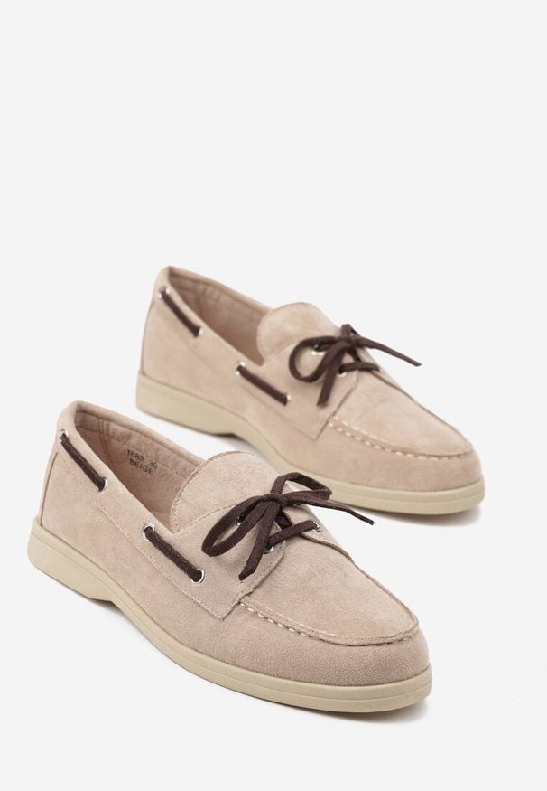 Renee - Beżowe Mokasyny z Kokardą Gohilde. Okazja: na co dzień. Kolor: beżowy. Materiał: jeans. Wzór: aplikacja. Styl: casual, elegancki