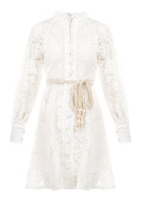 Born2be - Biała Sukienka Rhenitrite. Kolor: biały. Materiał: koronka. Wzór: aplikacja. Sezon: lato. Typ sukienki: rozkloszowane. Styl: klasyczny. Długość: mini #2