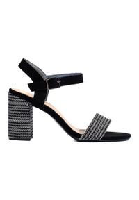 SHELOVET - Damskie czarne sandały z ozdobnym obcasem Shelovet. Kolor: czarny. Obcas: na obcasie. Wysokość obcasa: średni #3
