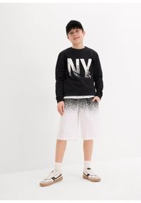 bonprix - Bermudy chłopięce dresowe (2 pary). Kolor: czarny. Materiał: dresówka. Wzór: nadruk