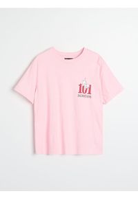 Sinsay - Bawełniana koszulka z nadrukiem 101 Dalmatians - różowy. Kolor: różowy. Materiał: bawełna. Wzór: nadruk #1