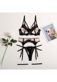 Intica - Koronkowy zestaw bielizny z pasem do pończoch na romantyczne okazje Elie. Kolor: wielokolorowy. Materiał: koronka. Wzór: koronka