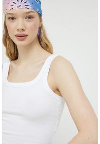 Hollister Co. top damski kolor biały. Kolor: biały. Materiał: materiał, dzianina. Długość rękawa: na ramiączkach #1