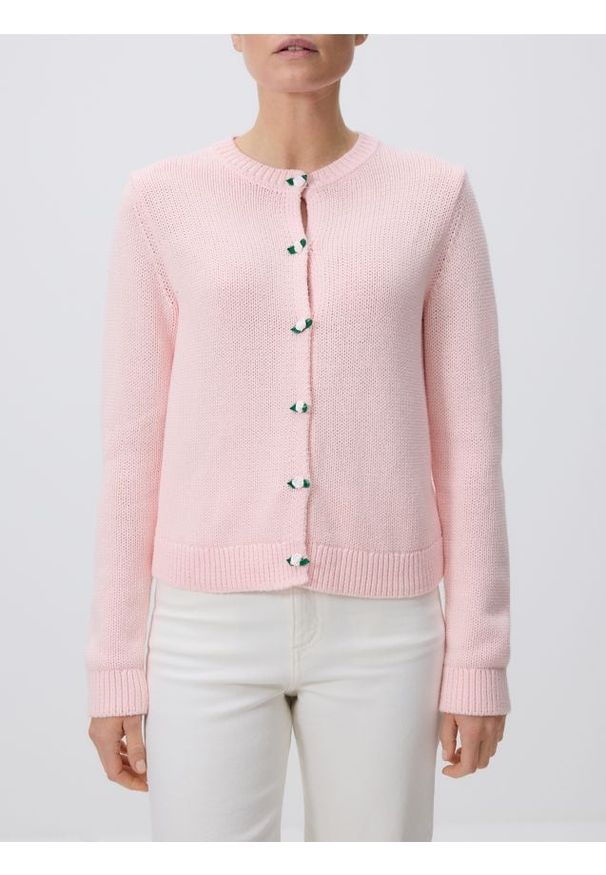 Reserved - Kardigan z ozdobnymi guzikami - pastelowy róż. Kolor: różowy. Materiał: dzianina, bawełna