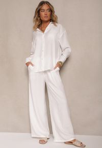 Renee - Biały Komplet z Bawełny Koszula i Spodnie Wide Leg Amaddie. Kolor: biały. Materiał: bawełna