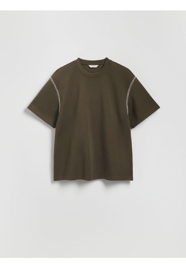 Reserved - T-shirt boxy z bawełną - zielony. Kolor: zielony. Materiał: bawełna