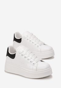 Renee - Białe Sneakersy przed Kostkę na Grubej Podeszwie Arionn. Wysokość cholewki: przed kostkę. Kolor: biały. Materiał: jeans #5