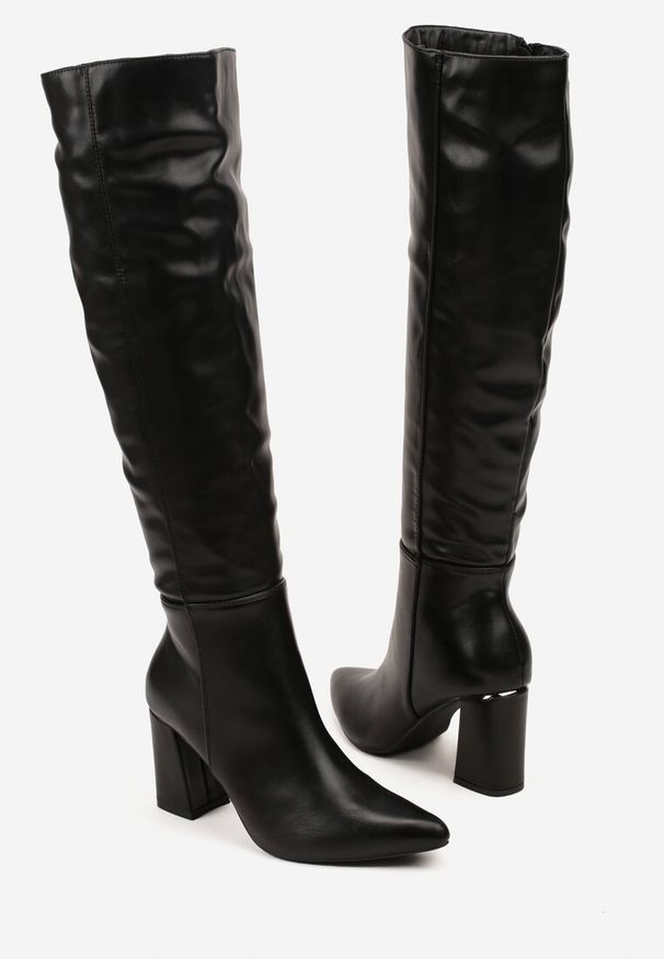 Born2be - Czarne Kozaki Vices na Stożkowym Obcasie Aserrise. Okazja: na co dzień. Kolor: czarny. Obcas: na obcasie. Styl: elegancki, casual. Wysokość obcasa: średni