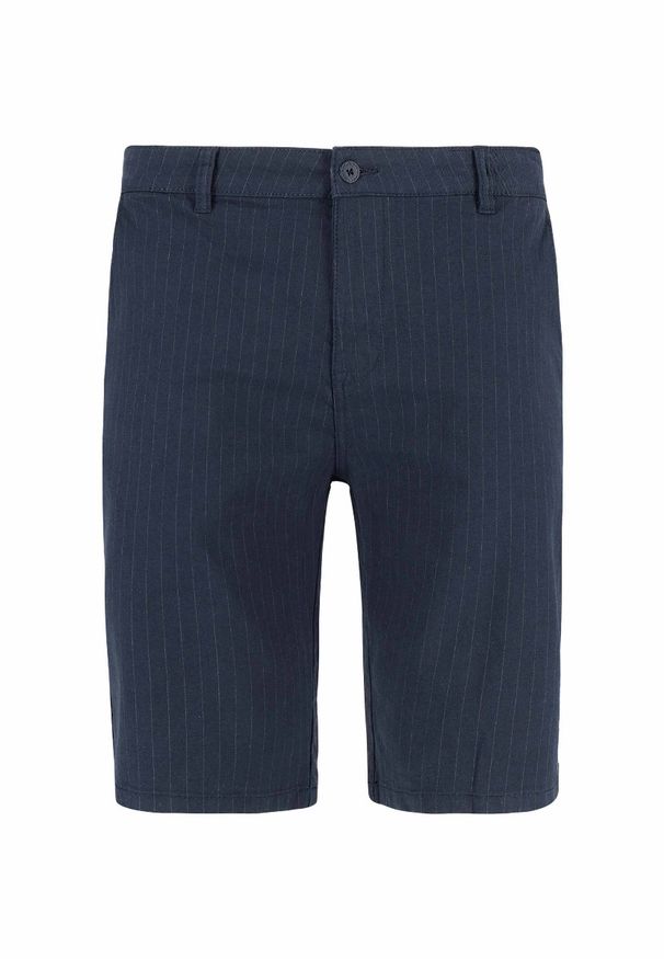 Volcano - Eleganckie spodenki męskie w prążek P-ELFS. Materiał: skóra, bawełna, materiał, elastan. Długość: krótkie. Wzór: prążki. Sezon: lato. Styl: elegancki