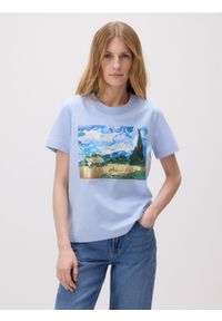 Reserved - Bawełniany t-shirt z nadrukiem - jasnoniebieski. Kolor: niebieski. Materiał: bawełna. Wzór: nadruk #1