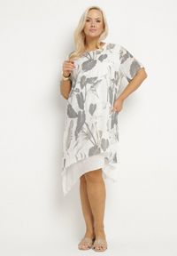 Born2be - Jasnoszara Sukienka w Kwiaty z Bawełnianą Podszewką Mailionis. Okazja: na co dzień. Kolor: szary. Materiał: bawełna. Wzór: kwiaty. Sezon: lato. Styl: casual, elegancki #1