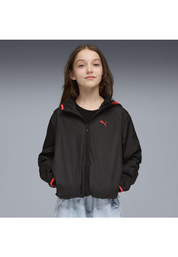 Puma - Młodzieżowa wiatrówka z podszewką z polaru PUMA Black. Kolor: czarny. Materiał: polar. Sport: bieganie