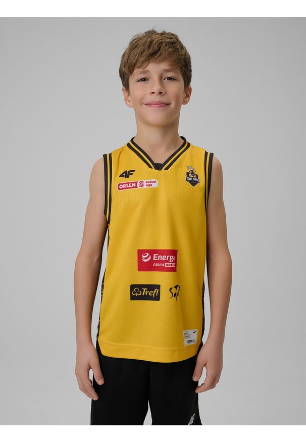 4f - 4F Koszulka meczowa replika domowa z sezonu 2025/26 dziecięca 4F x Trefl Sopot - żółta 98/104. Kolor: żółty. Materiał: materiał. Wzór: nadruk. Sezon: lato. Sport: fitness