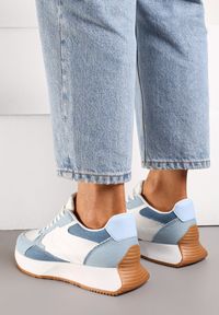 Renee - Niebiesko-Białe Sneakersy z Siateczkową Wstawką na Nosku Hlimeltia. Kolor: niebieski. Materiał: jeans, dresówka #6
