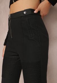 Renee - Czarne Spodnie Skinny Lynena. Kolor: czarny. Długość: długie. Wzór: aplikacja, paski #5