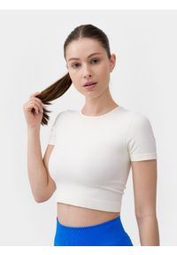 4f - T-shirt crop-top treningowy damski. Kolor: biały. Materiał: dzianina #2