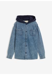 bonprix - Kurtka jeansowa z dresowym kapturem z czystej bawełny. Kolor: niebieski. Materiał: bawełna, jeans, dresówka #1