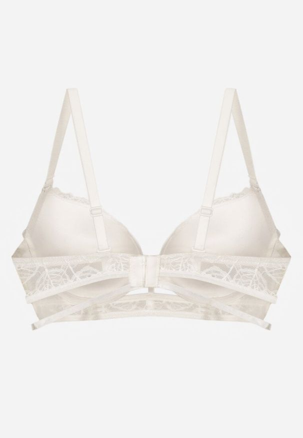 Renee - Jasnobeżowy Koronkowy Biustonosz w Klasycznym Stylu z Aplikacją Galinassa. Kolor: beżowy. Materiał: koronka. Wzór: aplikacja