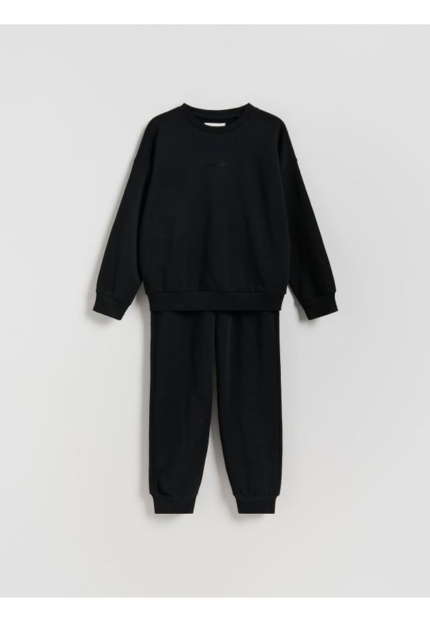 Reserved - Komplet oversize - czarny. Kolor: czarny. Materiał: bawełna, dzianina