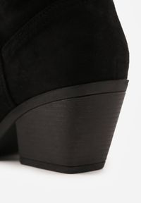Born2be - Czarne Gładkie Kozaki Kowbojki z Imitacji Zamszu na Stożkowym Obcasie Karelia. Nosek buta: otwarty. Kolor: czarny. Materiał: zamsz. Wzór: gładki. Obcas: na obcasie. Wysokość obcasa: średni #8