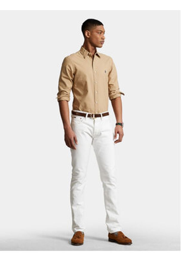 Polo Ralph Lauren Koszula 710889739001 Beżowy Slim Fit. Typ kołnierza: polo. Kolor: beżowy. Materiał: bawełna