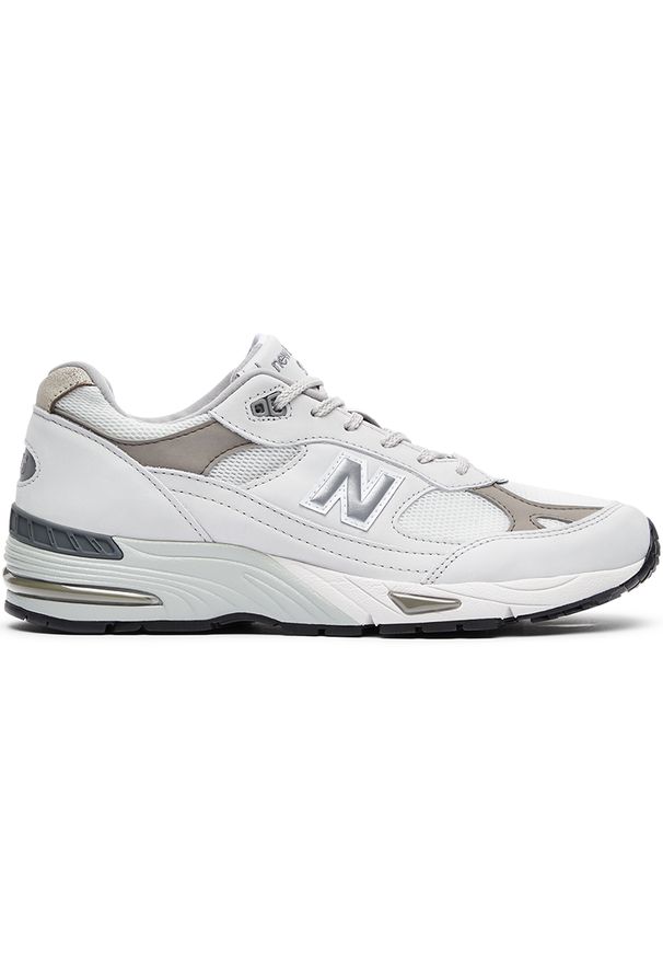 Buty męskie New Balance M991FLB – białe. Kolor: biały. Materiał: materiał, syntetyk, skóra, guma. Szerokość cholewki: normalna