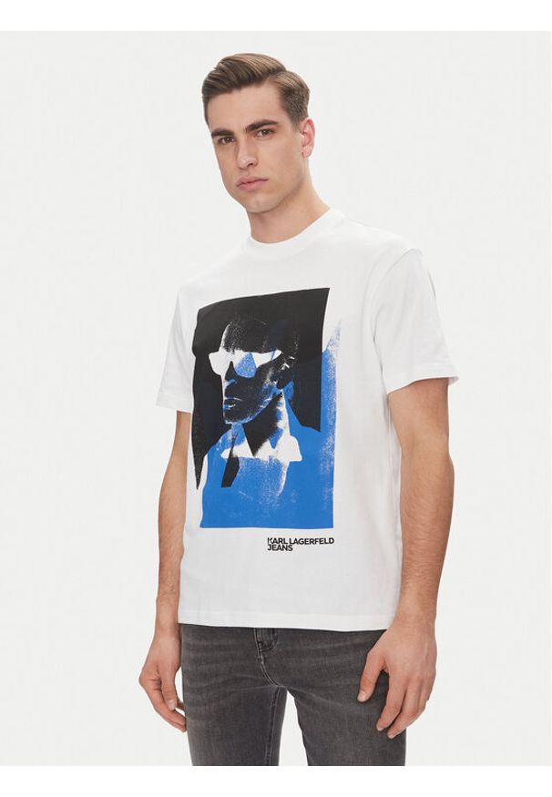 Karl Lagerfeld - KARL LAGERFELD T-Shirt A2M17036 Biały Regular Fit. Typ kołnierza: dekolt w karo. Kolor: biały. Materiał: bawełna
