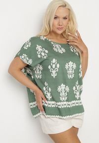 Born2be - Zielona Bluzka z Wiskozy we Wzór w Stylu Boho Lunaseia. Okazja: na co dzień. Kolor: zielony. Materiał: wiskoza. Styl: boho #3