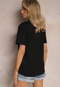 Renee - Czarny T-shirt z Elastycznej Bawełny z Koralikami i Frędzlami Naleissa. Kolor: czarny. Materiał: bawełna #4