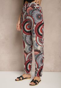 Renee - Czerwone Szerokie Spodnie z Bawełny High Waist w Abstrakcyjny Wzór Jorivaess. Okazja: na co dzień, na spotkanie biznesowe. Stan: podwyższony. Kolor: czerwony. Materiał: bawełna. Styl: biznesowy, klasyczny, elegancki, casual #5