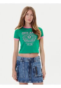 Guess Jeans T-Shirt W5YI03 J1314 Zielony Regular Fit. Kolor: zielony. Materiał: bawełna
