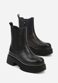 Born2be - Czarne Botki Sztyblety na Grubej Podeszwie Tevinda. Okazja: na spotkanie biznesowe, na co dzień. Kolor: czarny. Materiał: jeans. Sezon: jesień. Styl: biznesowy, casual #4