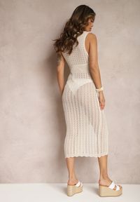 Renee - Beżowa Ażurowa Sukienka Bodycon w Stylu Plażowym z Guzikami Mael. Okazja: na plażę. Typ kołnierza: dekolt w kształcie V. Kolor: beżowy. Materiał: materiał. Wzór: ażurowy. Sezon: lato. Typ sukienki: bodycon #5