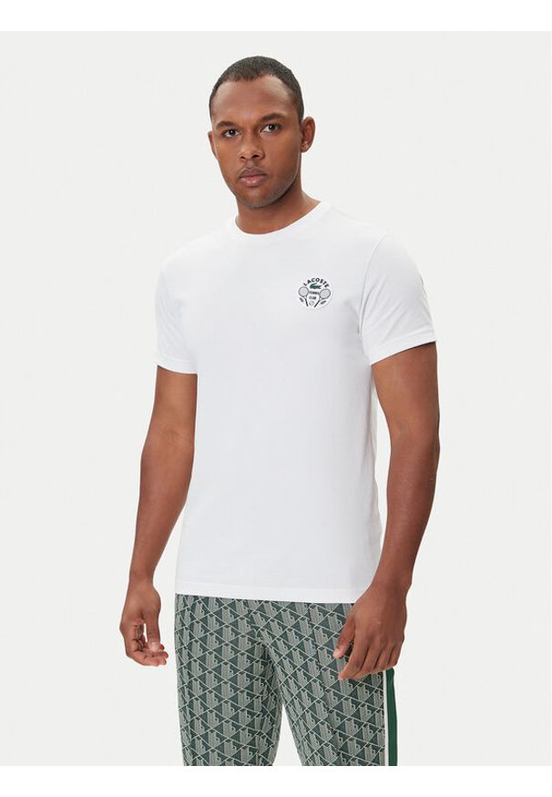Lacoste T-Shirt TH7712 Biały Regular Fit. Kolor: biały. Materiał: bawełna